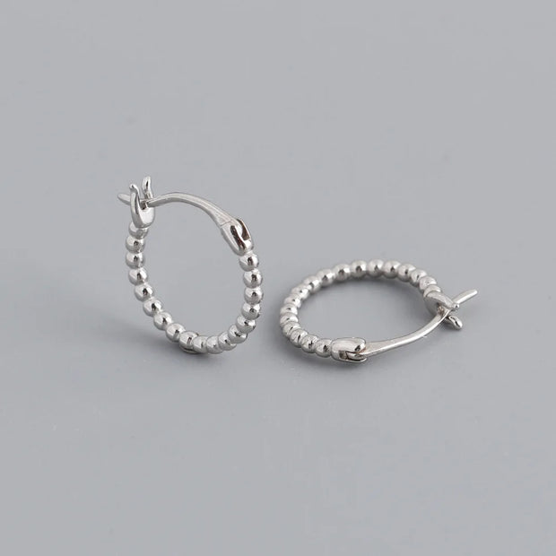 925 Sterling Silver Bead Circle Hoop Earrings