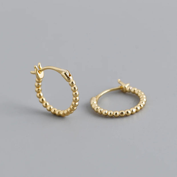 925 Sterling Silver Bead Circle Hoop Earrings