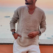 Men V-neck Long Sleeve Shirt with burr edges
