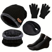 Men's 5 PC, Scarf, Gloves, Neckline, Plus Knit Hat and Socks