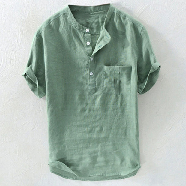 Summer New Men's Solid Color Short-Sleeved T-shirt Cotton And Linen Led Casual Men's T-shirt Shirt Male Breathable Top