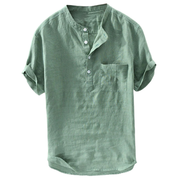 Summer New Men's Solid Color Short-Sleeved T-shirt Cotton And Linen Led Casual Men's T-shirt Shirt Male Breathable Top