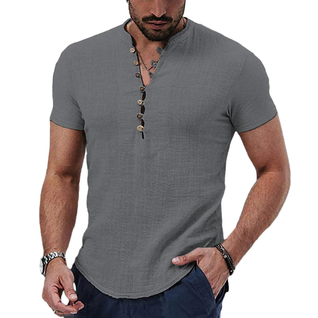 Summer New Men's Solid Color Short-Sleeved T-shirt Cotton And Linen Led Casual Men's T-shirt Shirt Male Breathable Top