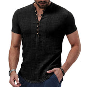 Summer New Men's Solid Color Short-Sleeved T-shirt Cotton And Linen Led Casual Men's T-shirt Shirt Male Breathable Top