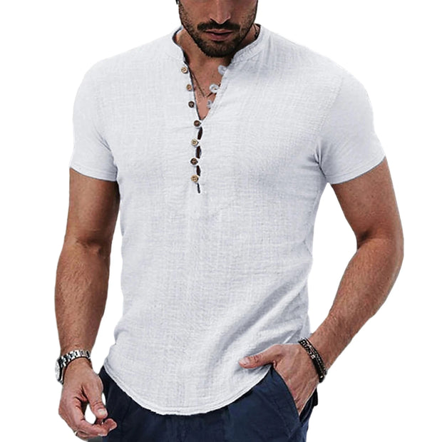 Summer New Men's Solid Color Short-Sleeved T-shirt Cotton And Linen Led Casual Men's T-shirt Shirt Male Breathable Top