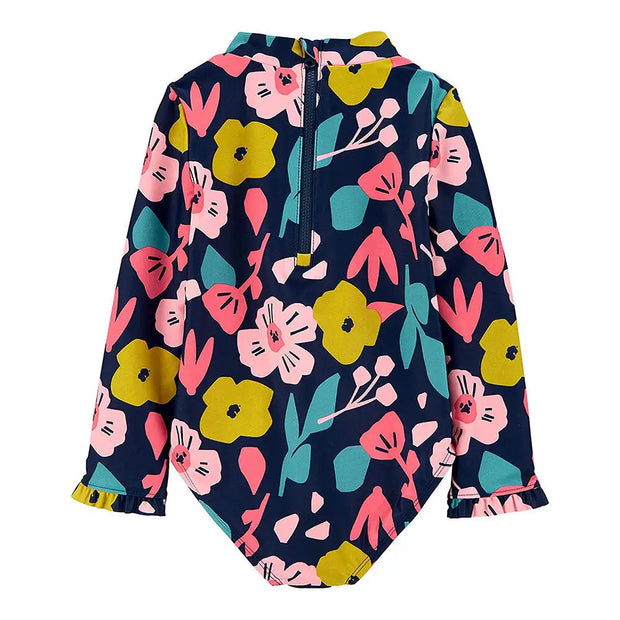 Girls Long Sleeve Back Zipper Swimsuit