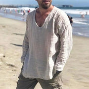 Men V-neck Long Sleeve Shirt with burr edges
