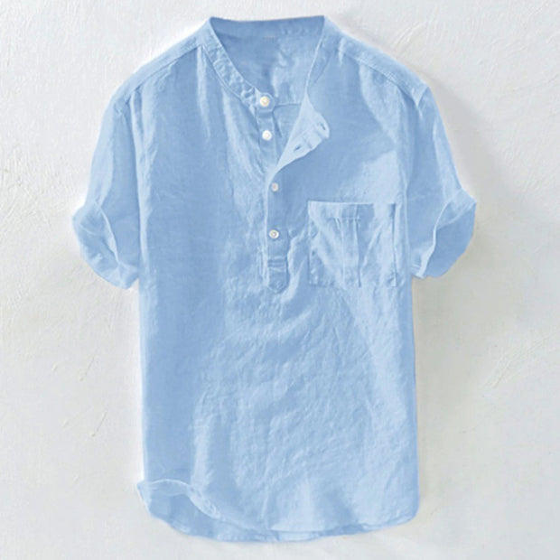 Summer New Men's Solid Color Short-Sleeved T-shirt Cotton And Linen Led Casual Men's T-shirt Shirt Male Breathable Top