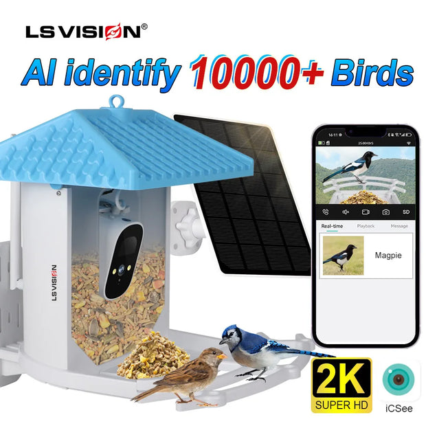 2K Smart Bird Feeder Camera with Solar Panel 4MP Click One And Done