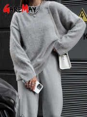 Women's Knitted Oversize Mohair Wool Sweater