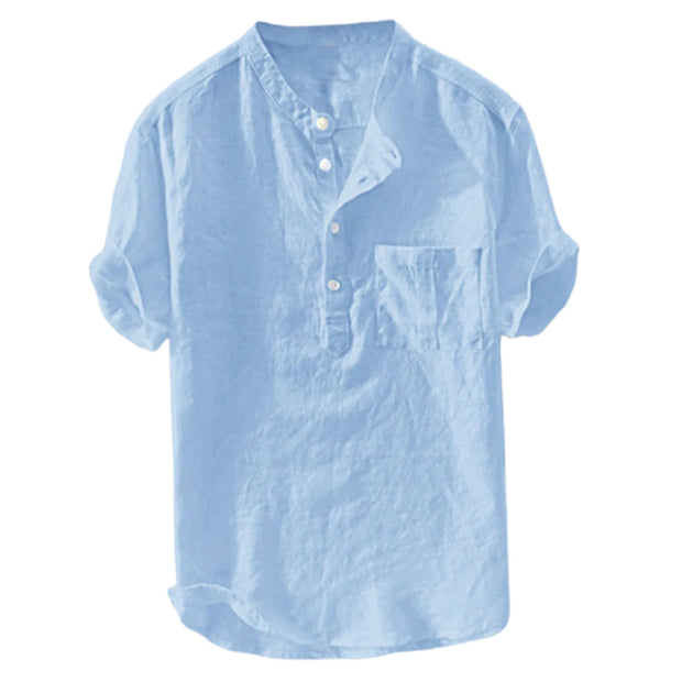 Summer New Men's Solid Color Short-Sleeved T-shirt Cotton And Linen Led Casual Men's T-shirt Shirt Male Breathable Top