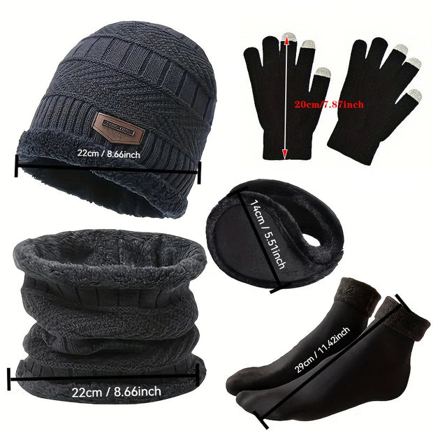 Men's 5 PC, Scarf, Gloves, Neckline, Plus Knit Hat and Socks