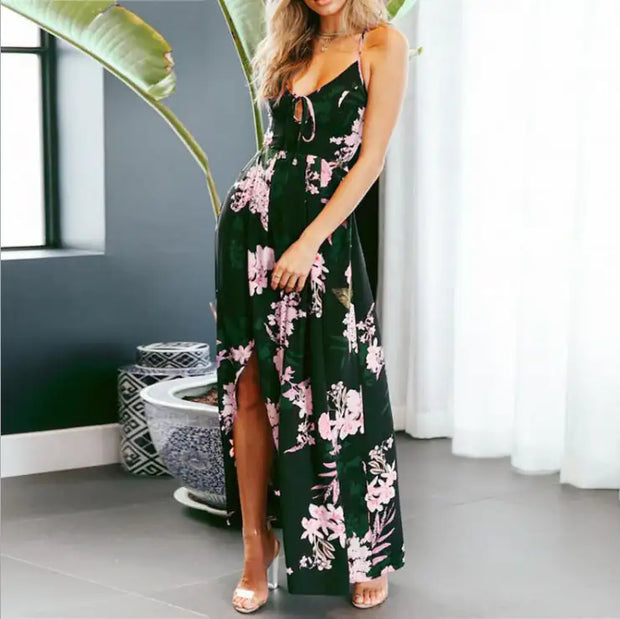 Printed Long Dress with Back Straps Click One And Done