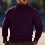 Men's Autumn/Winter Turtleneck Solid Color Striped Sweater