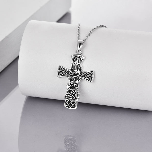 Sterling Silver - Celtic Dragon Cross - Unisex