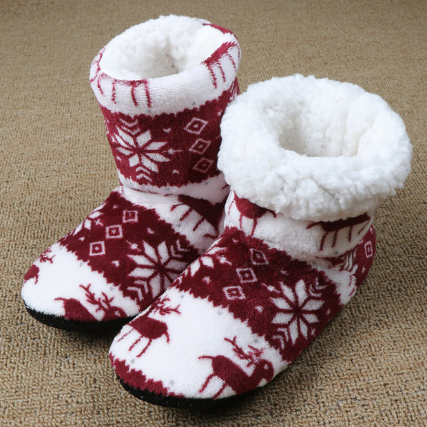 Christmas Elk Warm Plush Hose Slippers