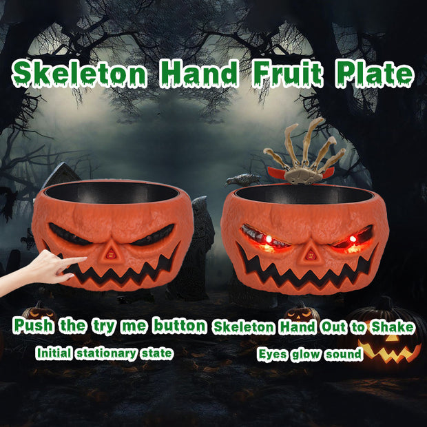 Halloween Plastic Pumpkin Bowl With Motion Activated Hand