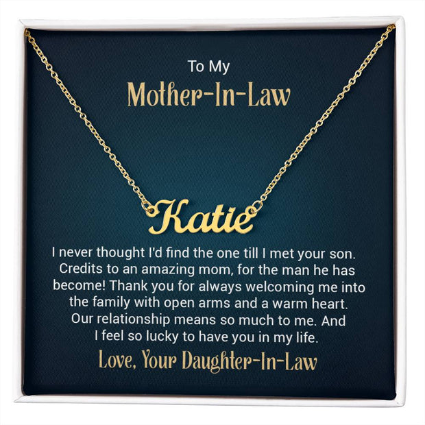 Custom Name Necklace w/ Message Card - For Mother-in-Law Click One And Done