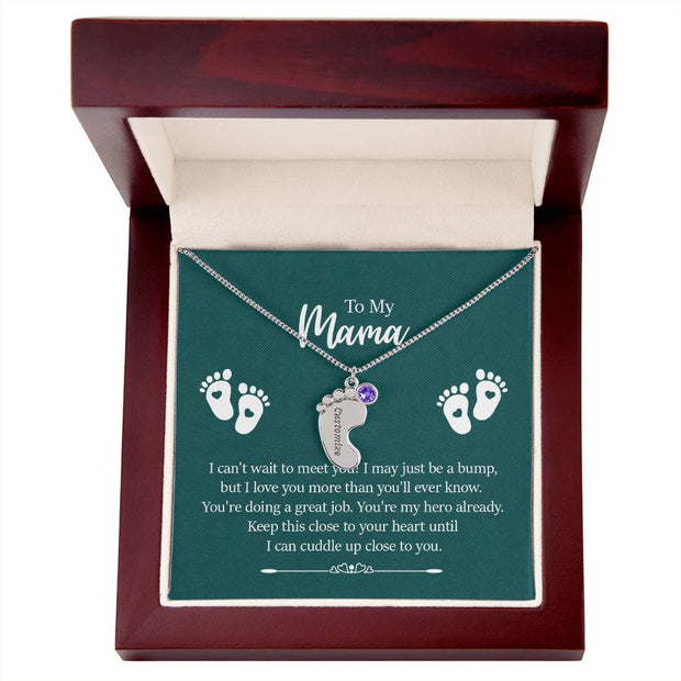 Engraved Baby Feet with Birthstones Necklace Click One And Done