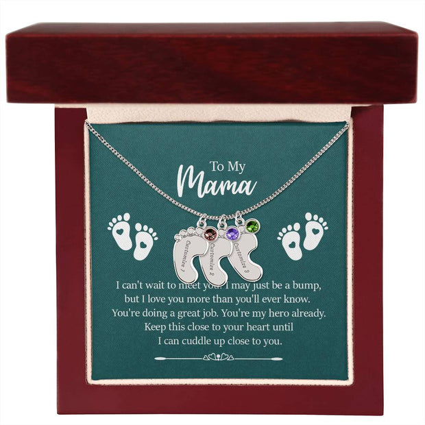 Engraved Baby Feet with Birthstones Necklace Click One And Done