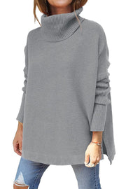 Turtleneck Winter Slit Hem Tunic Pullover