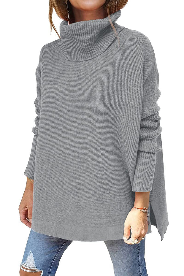 Turtleneck Winter Slit Hem Tunic Pullover