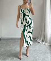 Slim Lace-up Printed Summer Dress