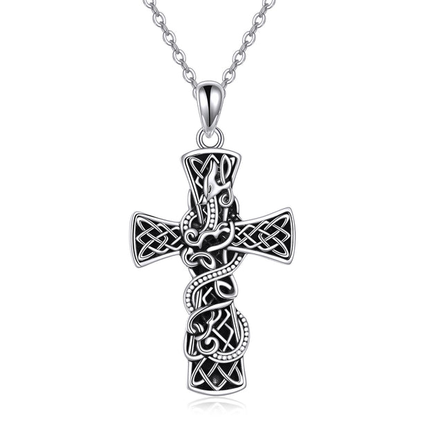 Sterling Silver - Celtic Dragon Cross - Unisex