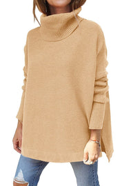 Turtleneck Winter Slit Hem Tunic Pullover