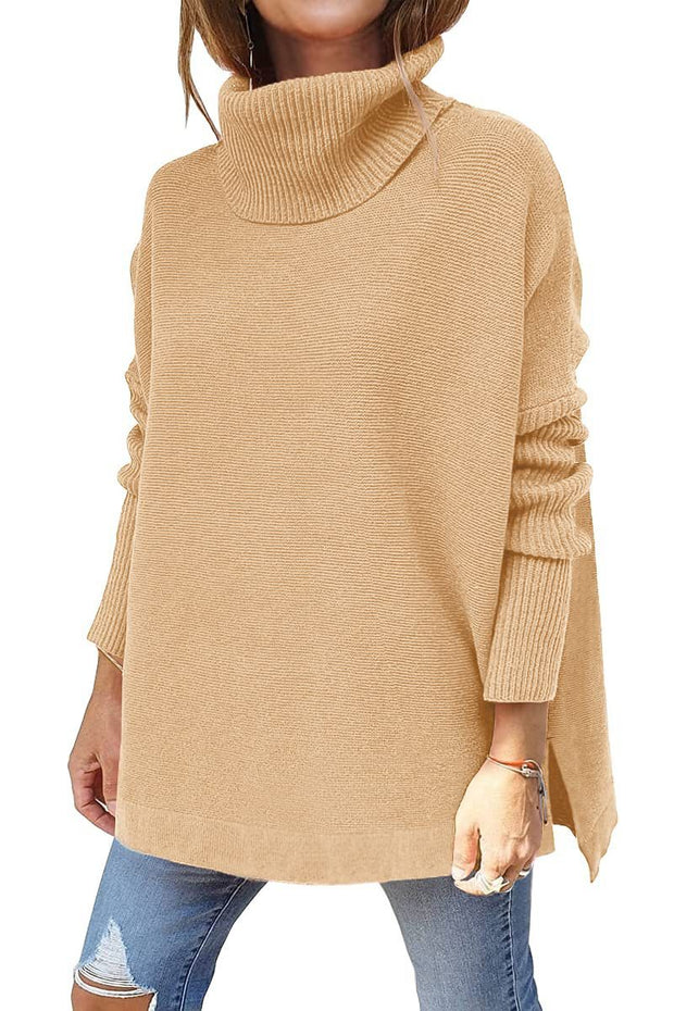 Turtleneck Winter Slit Hem Tunic Pullover