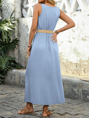 Summer Sleeveless Split Dress With Button Design