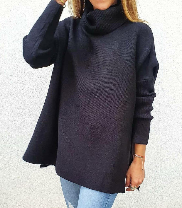 Turtleneck Winter Slit Hem Tunic Pullover