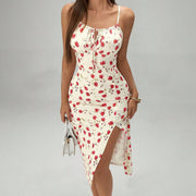 Slim Lace-up Printed Summer Dress