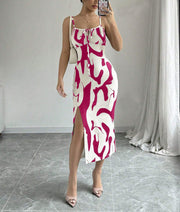 Slim Lace-up Printed Summer Dress