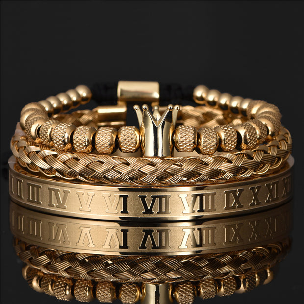 Pulseiras Roman Royal Crown Stainless Steel Geometry Bracelet